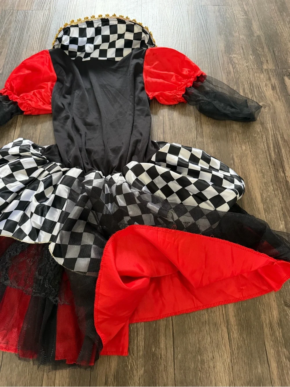 Teens Queen of Hearts Costume Red Black Checkerboard Layered Dress Halloween 14